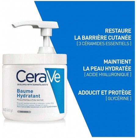 CeraVe Baume Hydratant Nourrissant Peau Sèche à Très Sèche Avec Pompe| 454g