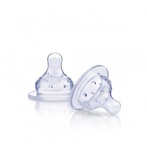 NUBY lot de 2 tétines silicone pour biberons à col large +4 mois