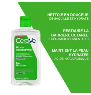 CeraVe Eau Micellaire Démaquillante Hydratante Peau Normale à Sèche | 295ml