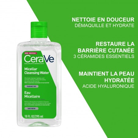 CeraVe Eau Micellaire Démaquillante Hydratante Peau Normale à Sèche | 295ml