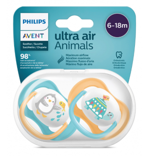 Avent Philips Sucette Ultra Air Animal 6-18 Mois Garcon 2 Pièces