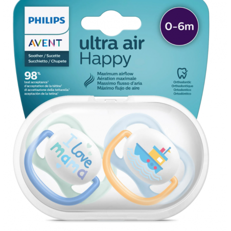 Avent philips Sucette  ultra air Collection Happy 0-6mois garçon lot de 2