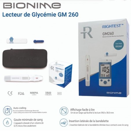 Bionime Rightest Wiz GM260 Glucomètre Lecteur de Glycémie