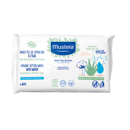 MUSTELA lingettes de Coton à l'eau BIO | 60 u