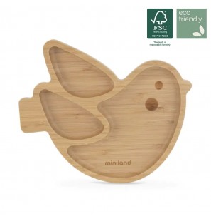 MINILAND assiette en bois oiseau +6mois