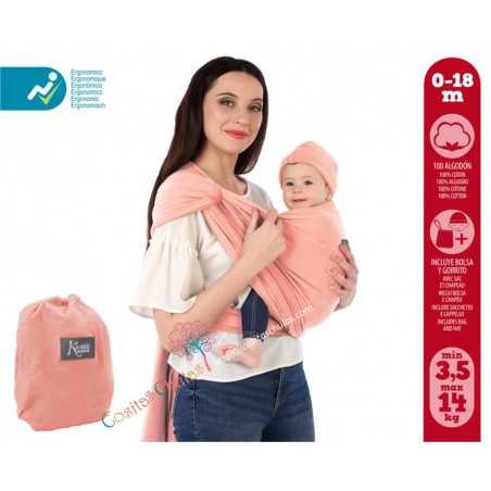 KIOKIDS Echarpe de Portage Semi-élastique Rose Avec Sac et chapeau