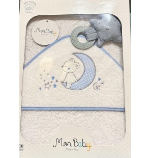 MON BABY Cap de Bain+Doudou mord 100×100 cm Somnis b/bleu