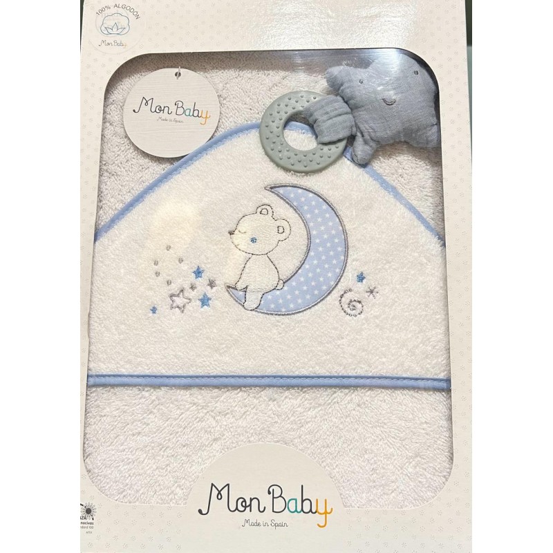 MON BABY Cap de Bain+Doudou mord 100×100 cm Somnis b/bleu