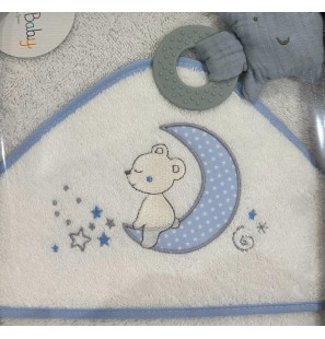 MON BABY Cap de Bain+Doudou mord 100×100 cm Somnis b/bleu