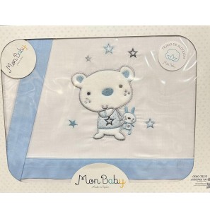 MON BABY Parures 3 pièces (lit 60 x 120) cm osito star b/bleu