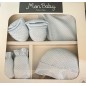 MON BABY Set 4p (Bavoir+Gants+Chaussettes+Bonnet)dots bleu