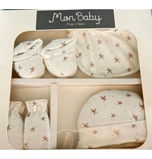 MON BABY Set 4p (Bavoir+Gants+Chaussettes+Bonnet)s.night b/beige