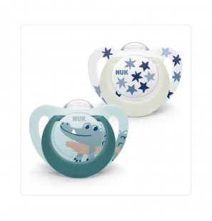 NUK Sucette Silicone Star Day & Night 6-18 mois Crocodile/Etoiles