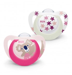 NUK Sucette Silicone Star Day & Night 6-18 mois Koala/Etoiles Rose