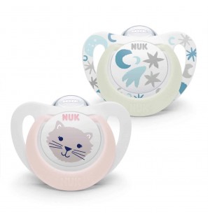 NUK Sucette Silicone Star Day & Night 0-6 mois Chat/Etoiles