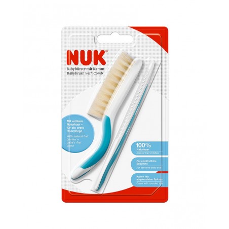 NUK Brosse à cheveux bébé avec peigne - Bleu