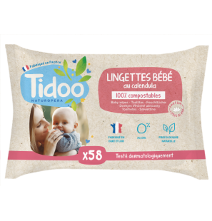 TIDOO BABY CARE lingettes Sans Parfum au Calendula BIO | 58 u