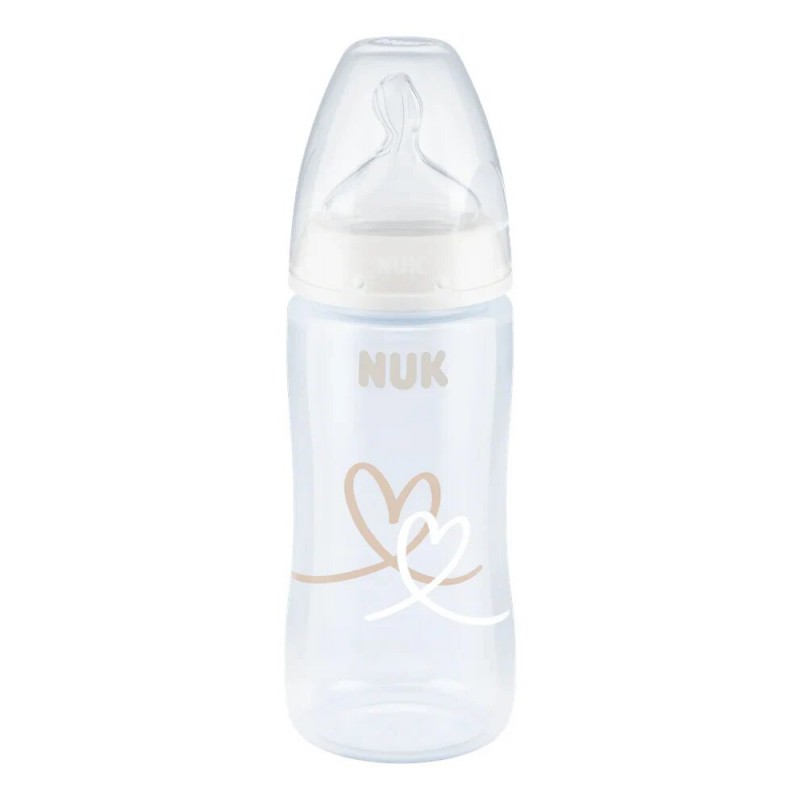 Nuk Biberon PP 300ml tétine en silicone 0-6 mois - Cœur Beige