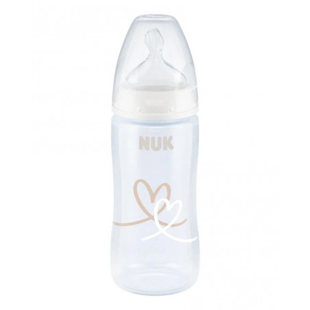 Nuk Biberon PP 300ml tétine en silicone 0-6 mois - Cœur Beige