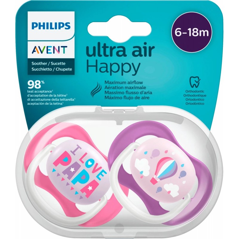 Avent Philips Sucette Ultra Air Happy 6-18 Mois Fille 2 Pièces