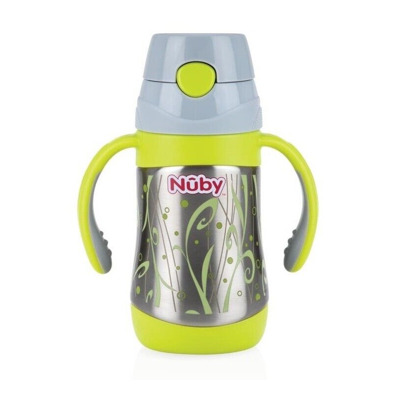 NUBY thermos imprimé pour produit liquide avec ances, anti-fuite paille en silicone 280 ml