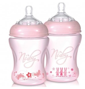 NUBY Biberon imprimé teinté rose clair 240ml +0 mois