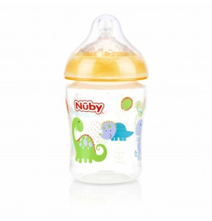 NUBY biberon en polycarbonate imprimé avec  tétine SoftFlex 270ml + 0 mois  JAUNE