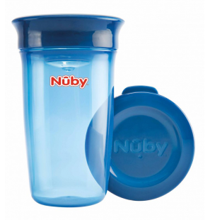 NUBY Gobelet 360 anti-déversement transparent avec couvercle bleu 300 ml