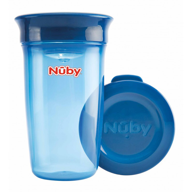 NUBY Gobelet 360 anti-déversement transparent avec couvercle bleu 300 ml