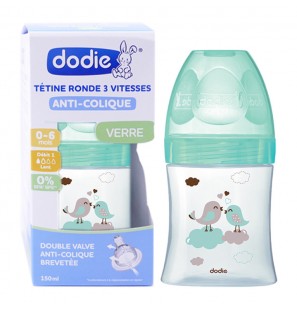 DODIE biberon initiation+ Verre Oiseau Vert 0-6M | 150 ml