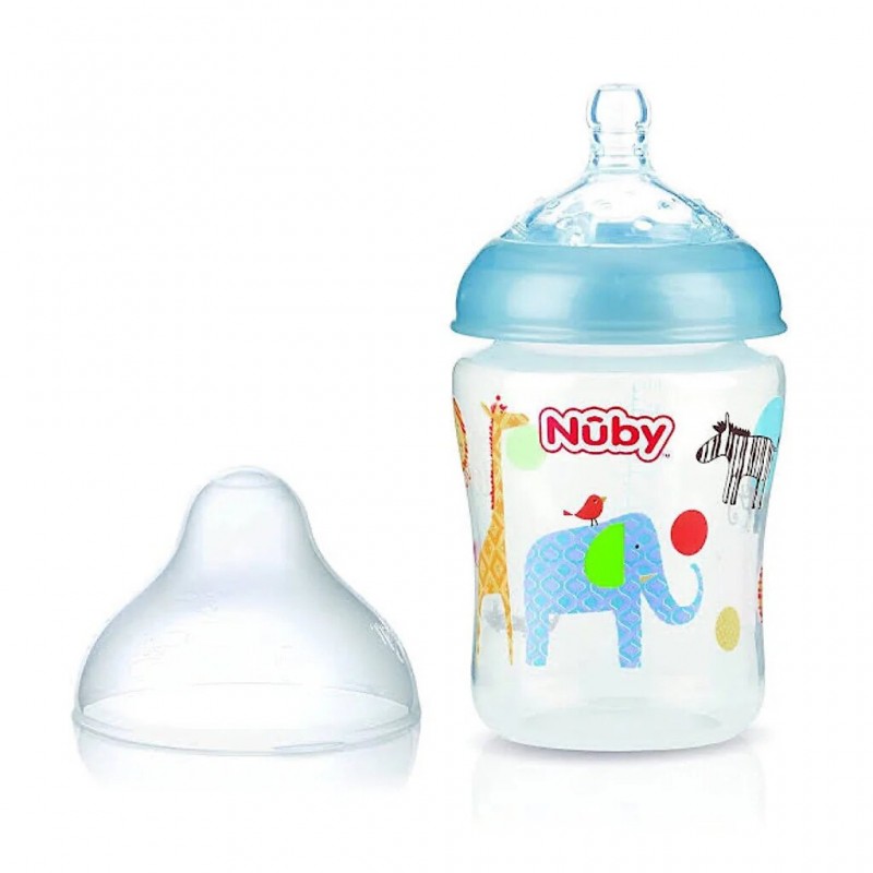 NUBY biberon en polycarbonate imprimé avec  tétine SoftFlex 180ml + 0 mois