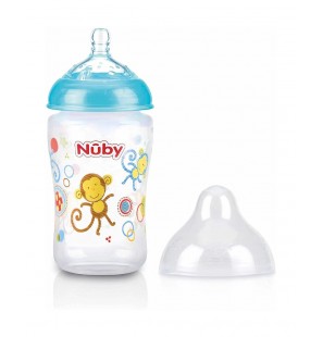 NUBY biberon en polycarbonate imprimé avec  tétine SoftFlex 270ml + 0 mois