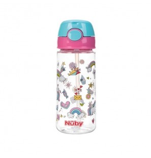 NUBY GOBELET PAILLE SOUPLE ET BOUTON PUSH EN TRITAN 540ML +3ANS