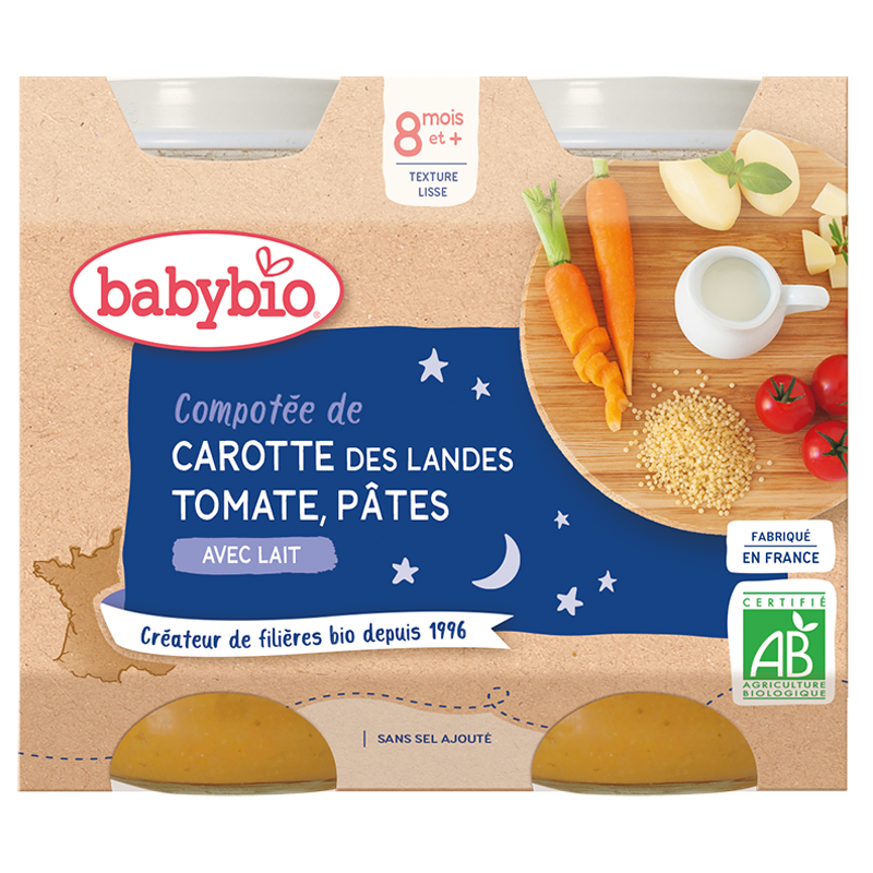 BABYBIO POT BONNE NUIT LEGUMES CAROTE TOMATE & PATES 2*200G