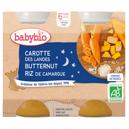 BABYBIO PETIT POT CAROTTE DES LANDES RIZ DE CAMARGUE 2*200G