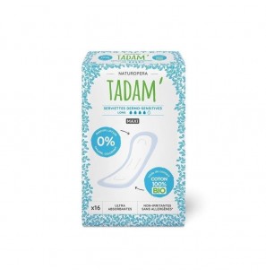 TADAM serviettes Maxi Coton Bio Long + 4gttes boite 16U