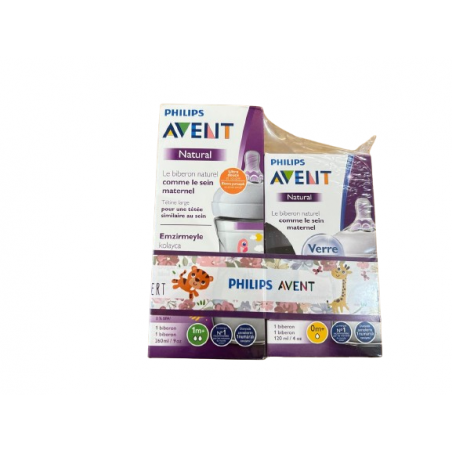 AVENT PACK BIBERON NATURAL EN VERRE 0M+ 120ML + BIBERON NATURAL FLAMINGO 260ML OFFERT