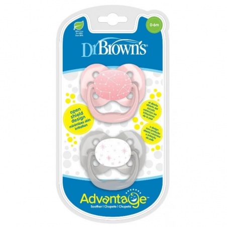 DR BROWNS sucette Advantage 0-6M-Étape 1-Rose-Lot de 2